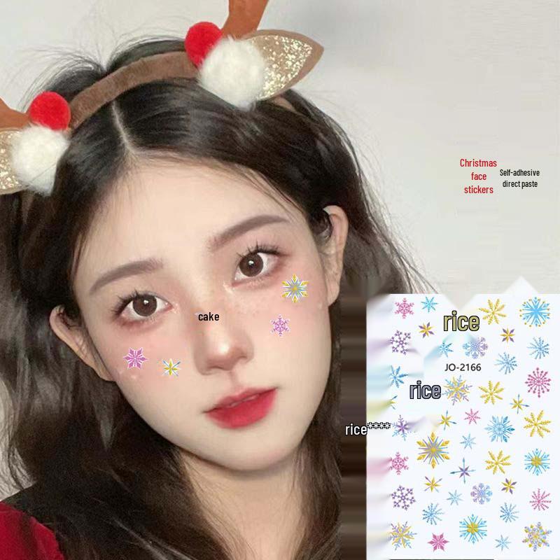 

Colorful Christmas Snowflake Face & Nail Stickers with Adhesive Cartoon Designs