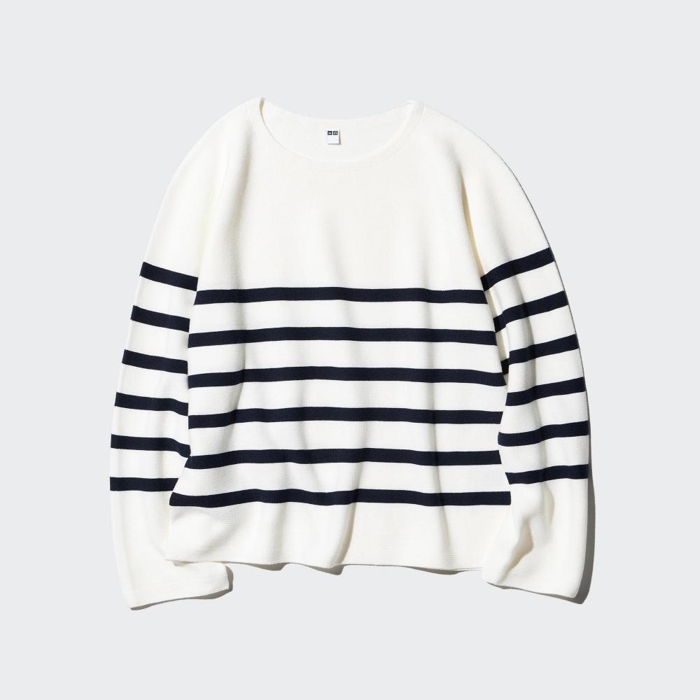 

Uniqlo 3D трикотажный хлопковый свитер с круглым вырезом в полоску 09 BLACK/WOMEN XL