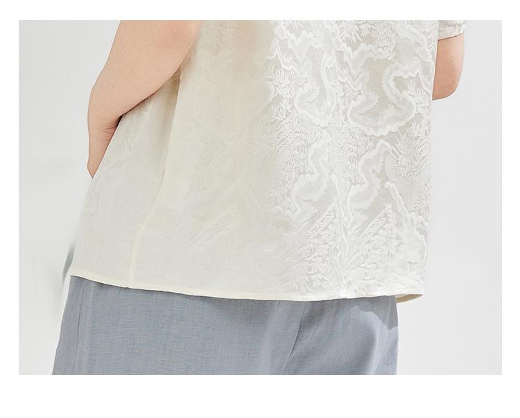 24 MM Jacquard New Chinese Style Top, Spring/Summer Versatile Short Sleeve, Mulberry Silk, Chinese Style Elegant Women's T-shirt