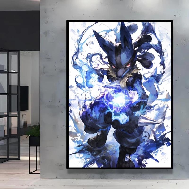 Hot Selling Anime Pokemon Lucario High Quality Retro Canvas Poster HD Printing Home Living Room Decor Holiday Gift Classic