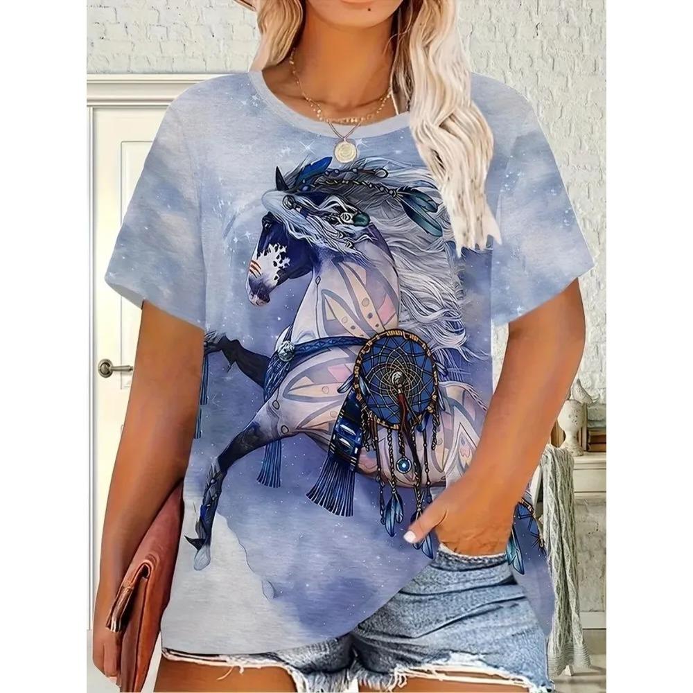 Women's T-shirt 3D Pattern Printed Casual Short Sleeved O-Neck Top Fashionable Street Women's Clothing