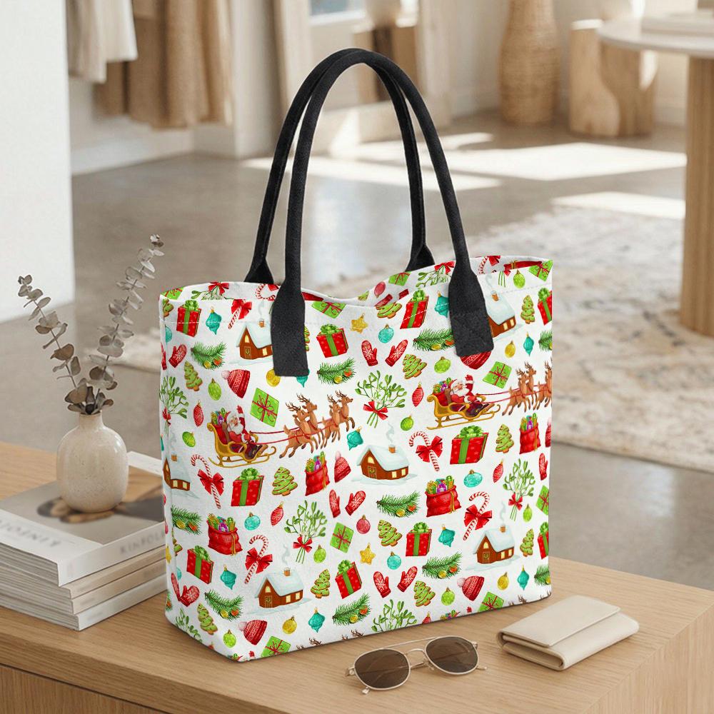 Christmas Pattern Tote Bag Large Capacity Portable Fashion Casual Handbag For Daily Use Holiday Shopping