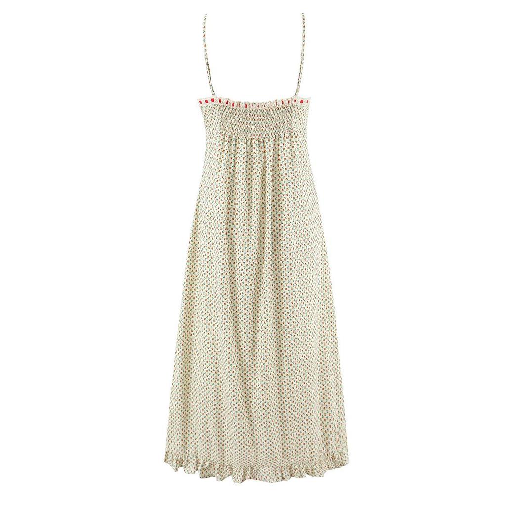 2026 Spring Beige Floral Print Camisole Dress - European & American Style, Mid-Length