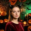 Red Black Devil Outfit Accessories Horns Headband Pitchfork Lace Eye Masque Set Halloween Dark Style Costume for Party Demon Adults Masquerade
