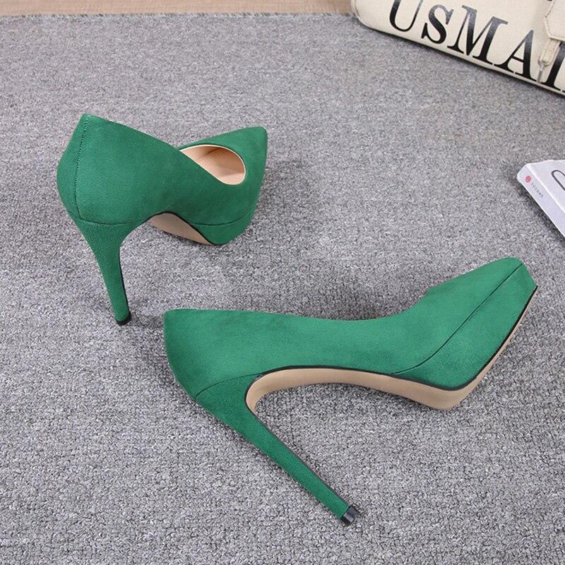 Dame stiletthæler Semsket skinn Sexy Catwalk bankett 12 cm hæl 2,5 plattform WZ