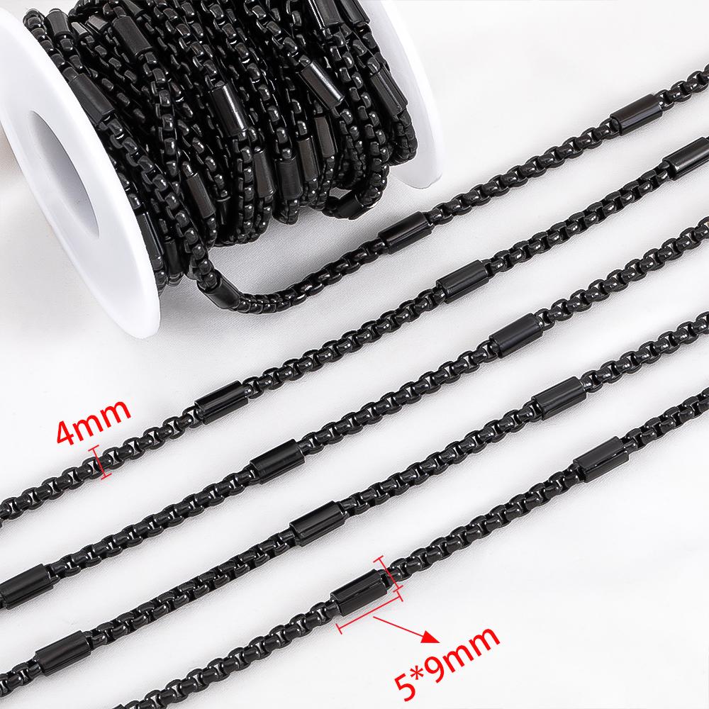 2M 1M 0.5M Hip Hop Black PVD Stainless Steel Box Tube Cable Beaded Chains DIY Men Necklace Jewelry Making Bracelet Supplies Bulk