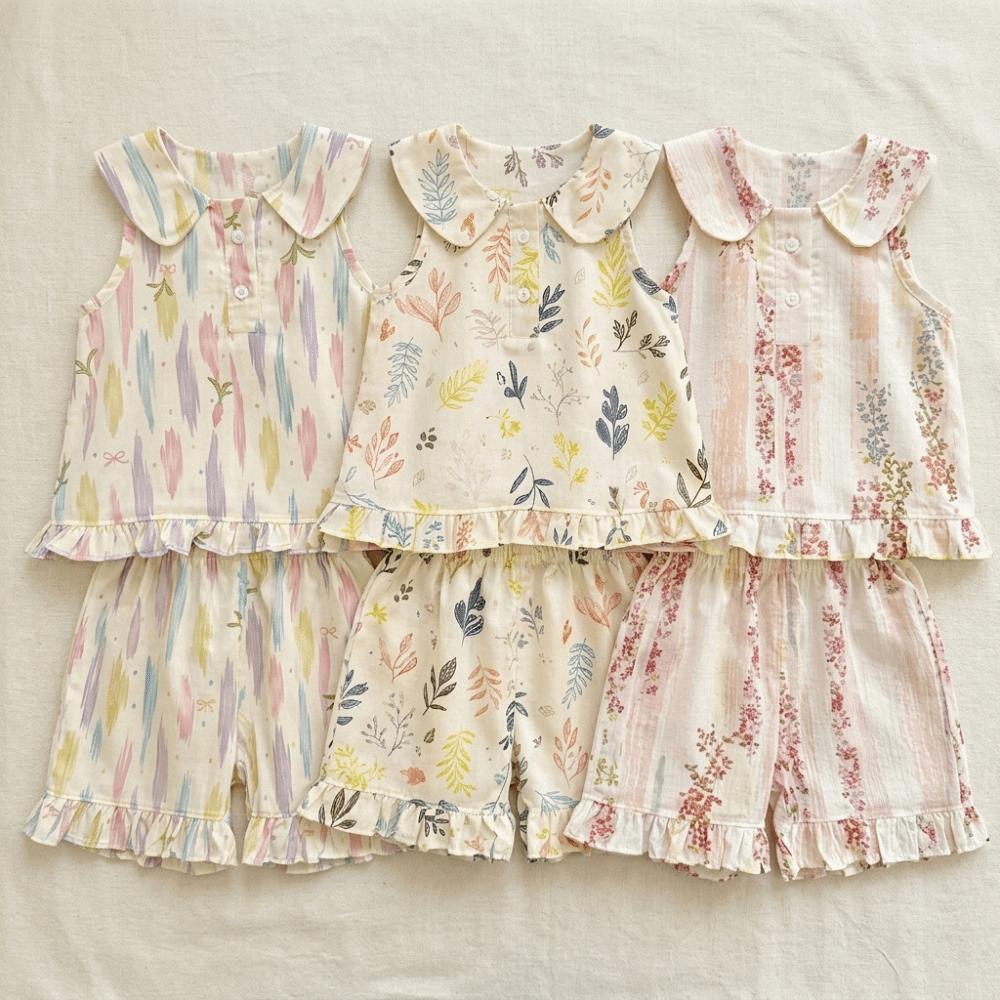 Ruffle Hem Baby Clothes Set Lightweight Fabric Shorts Suit Girls Outfit Set  Outdoor Play