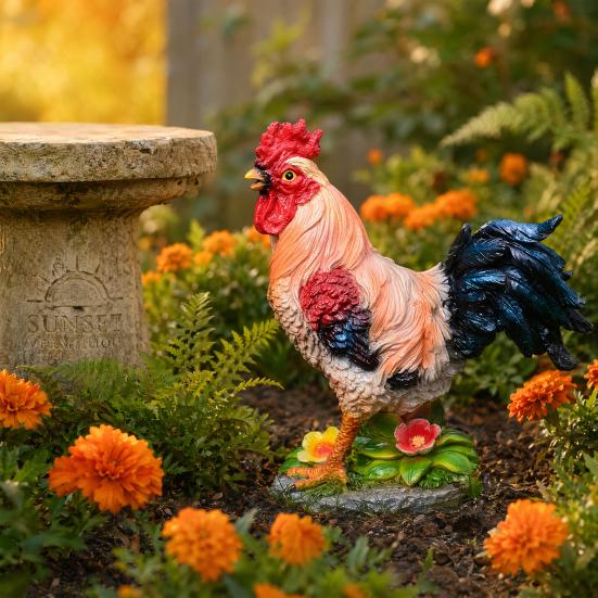 Chicken Figurine, Lifelike Resin Hen Rooster Garden Statue, Standing Farm Animal Sculpture for Yard, Lawn Garden, Outdoor Decor