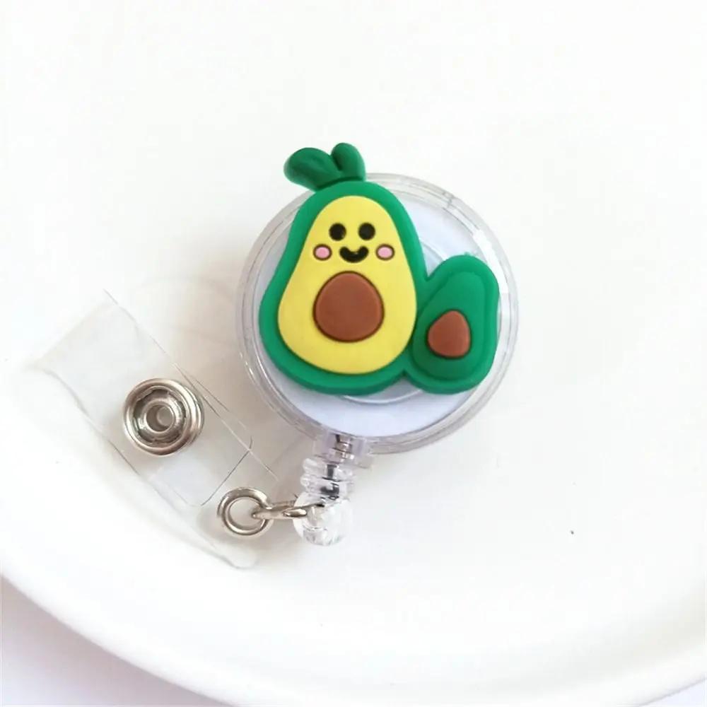 New Cute Silicone Fruits Avocado Retractable Pull Badge Reel ID Lanyard Name Tag Card Badge Holder Reels