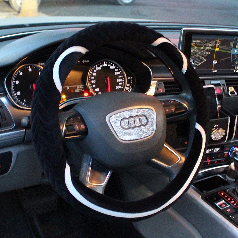 

Car Steering Wheel Cover Winter Plush Cartoon Female Korean Fashion Cute Internet Celebrity Universal Warm Handlebar Cover for All Seasons Black