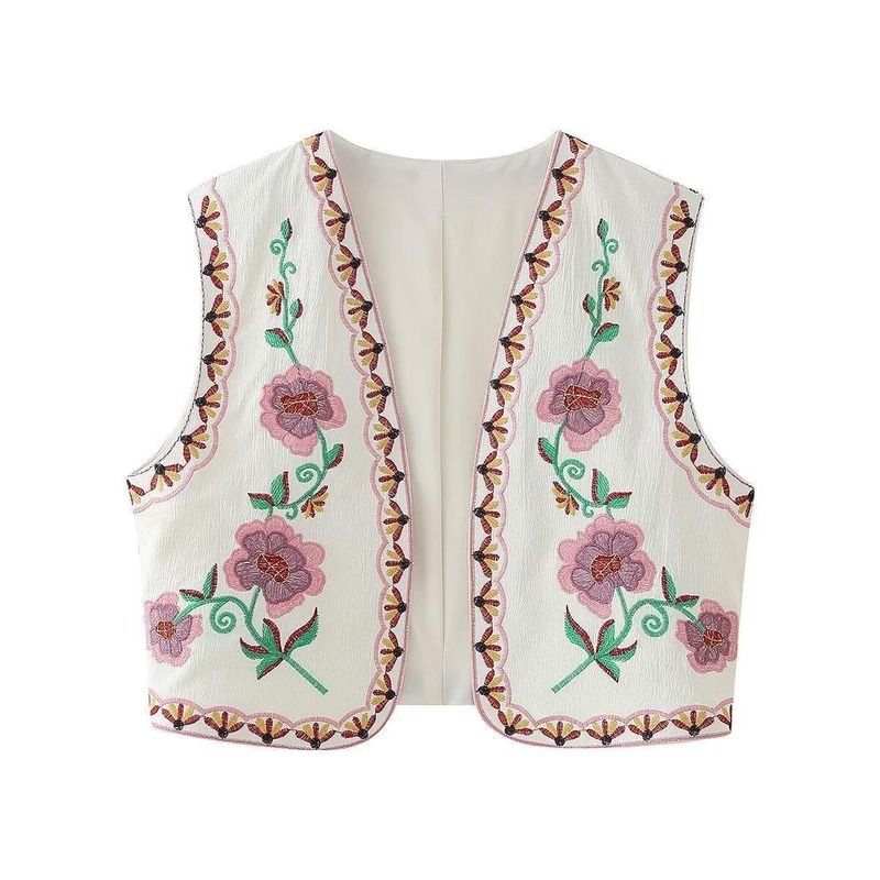 Leisure Sleeveless Embroidered Vest Casual Retro Sleeveless Embroider Vest Female