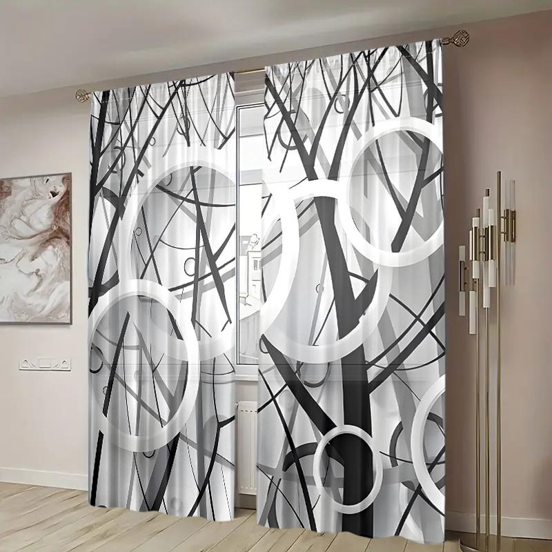2 pieces, abstract circular tree shadow curtains - semi transparent - suitable for living room, bedroom, kitchen, home decoratio