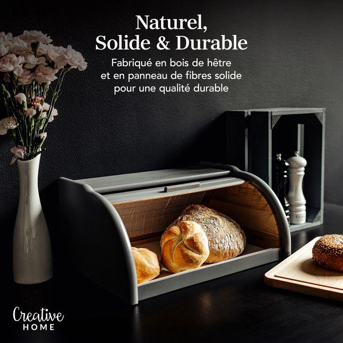 Boîte à Pain - Creative Home - Vintage - Bois de hêtre naturel - 38 x 28,5 x 17,5 cm