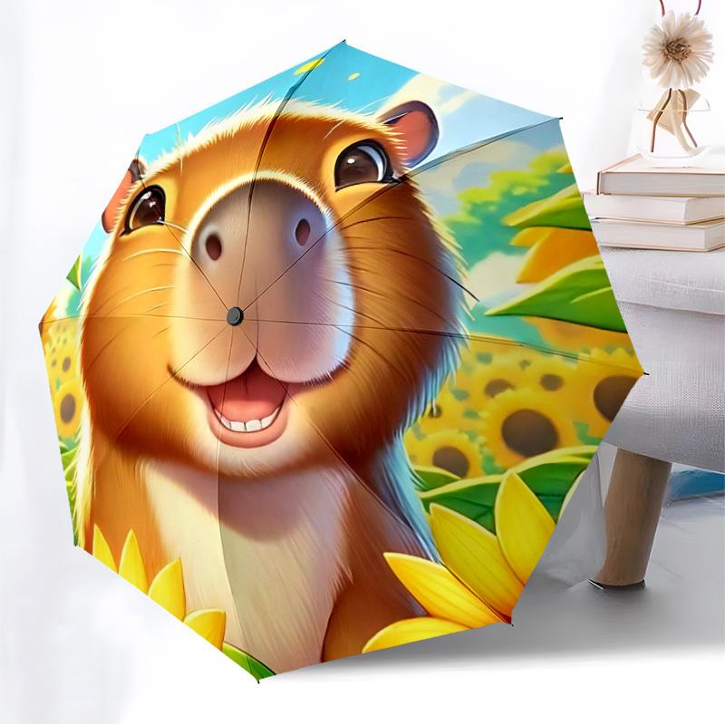 1pc Capybara, Sunflower Field Automatic Open/Close Umbrella, Folding Compact Umbrella with Lightweight Design for Women/Men Yy251028233