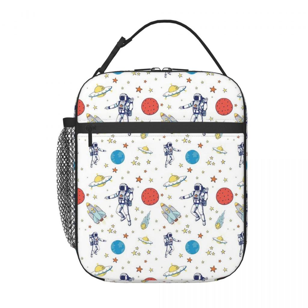 Cartoon Astronauts Riding Rocket Pattern Insulated Lunch Bag for Women Kids Leakproof Food Boxes Thermal Lunch Box Tote