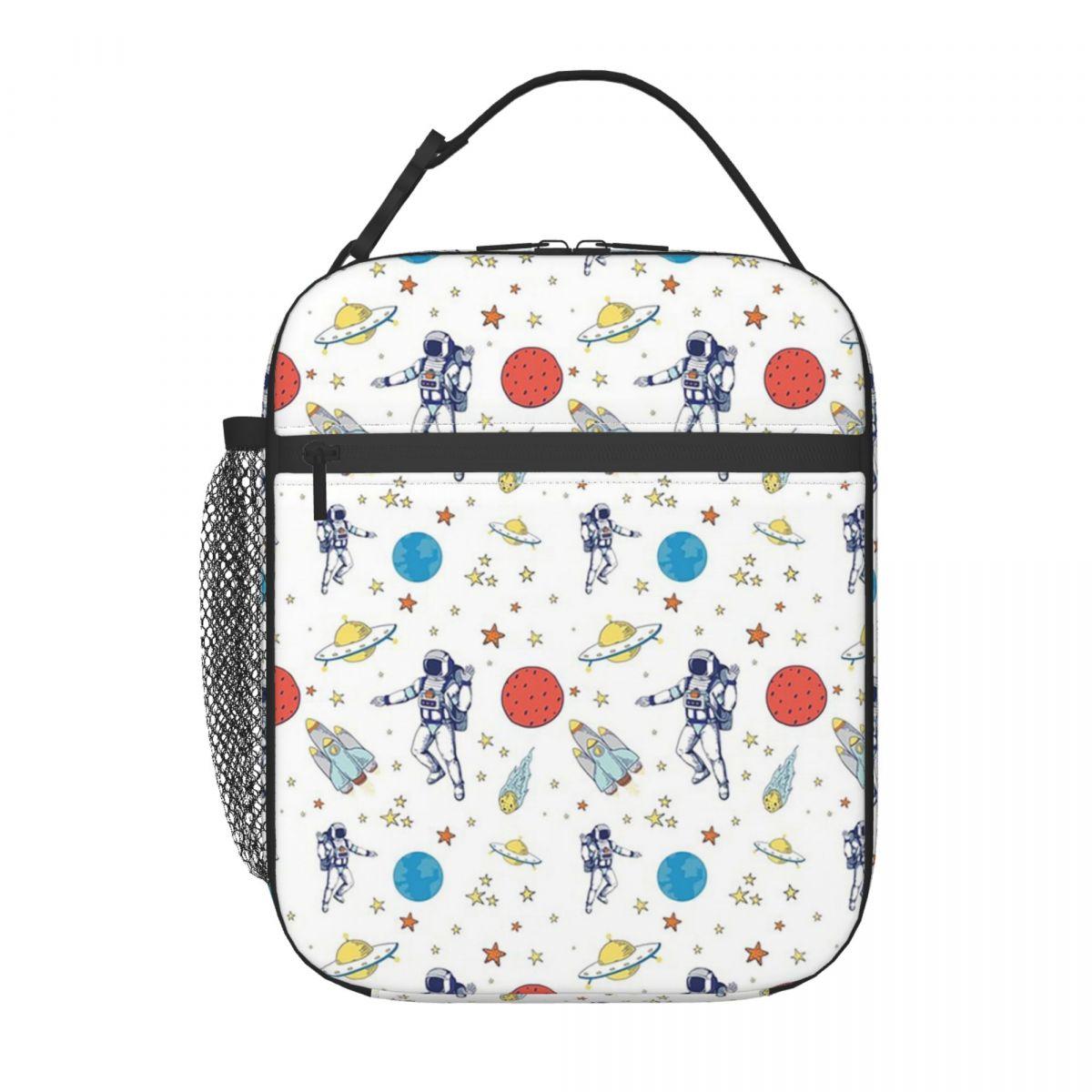 

Cartoon Astronauts Riding Rocket Pattern Insulated Lunch Bag for Women Kids Leakproof Food Boxes Thermal Lunch Box Tote One Size