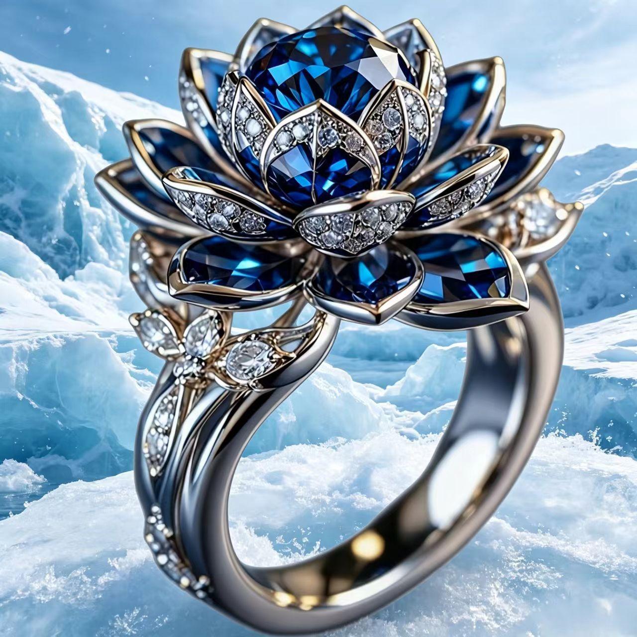 European and American lotus ring, intricately