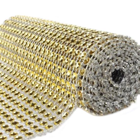 

1 Yard Sparkle Rhinestone Plastic Ribbon Roll Mesh Wrap Wedding Decoration золотистий