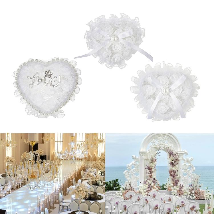 Romance Lace Wedding Rings Holder Heart Shape Fingerring Box For Bridal Party Formal Occasion Jewelry Gift Display