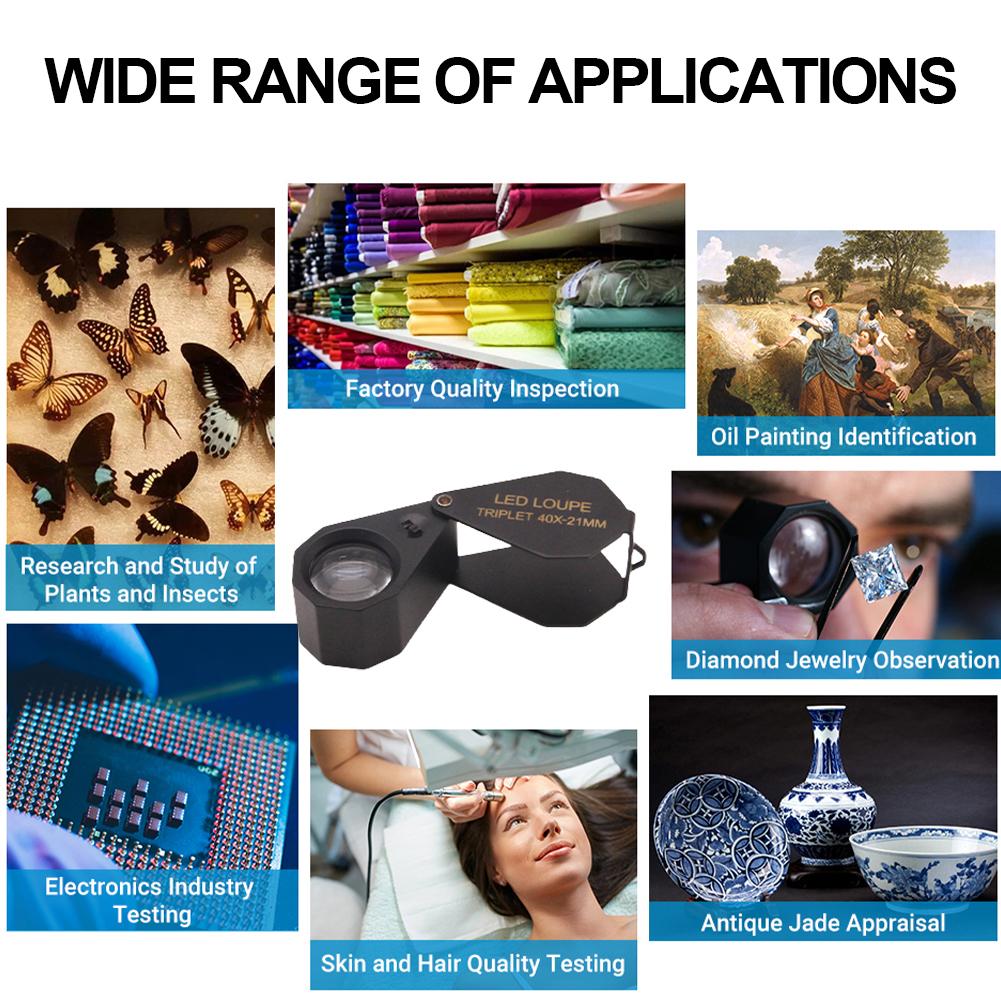 10X 20X 30X 40X Jewelry Magnifier Foldable Pocket Folding Magnifying Glass Jewelers Eye Loupe Magnifier for Jewelry Identifying