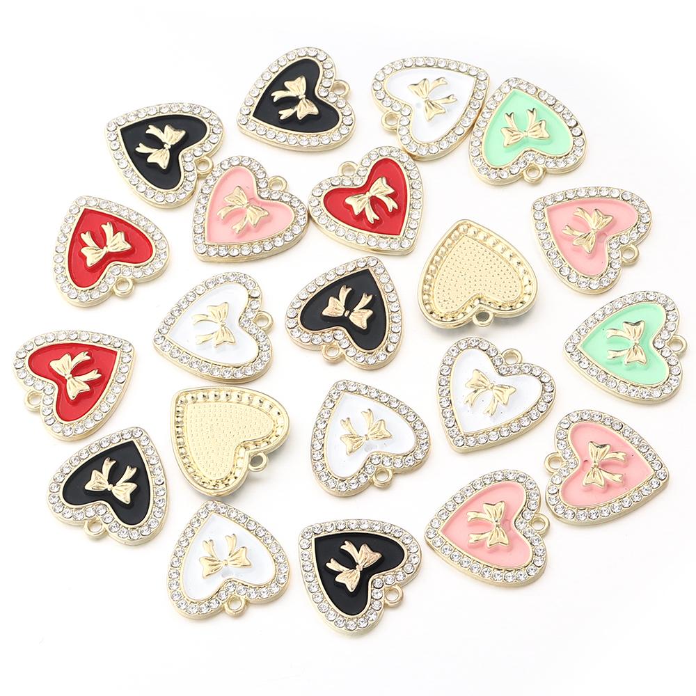 5pcs 21mm Alloy Heart Charms Cute Bow Dripping Oil Enamel Pendants For Jewelry Making DIY Necklace Bracelet Earrings Accessories