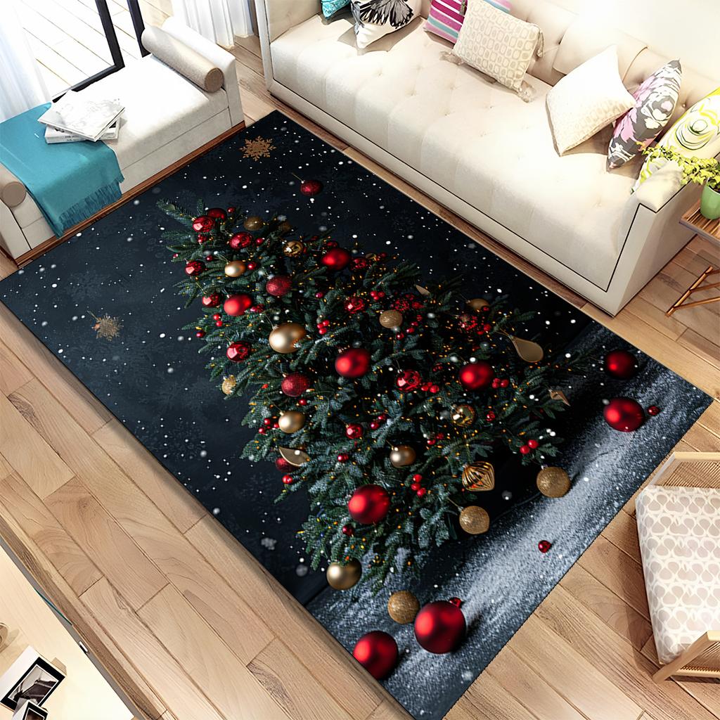 Cute Santa Claus Cartoon Merry Christmas Tree Festival Gift Carpet Rug for Living Room Bedroom Home Sofa Decoration,Non-slip