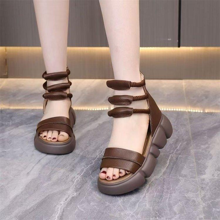 

Женские летние сандалии на платформе, универсальная расцветка, модные повседневные сандалии-маффины, трендовые женские 40 коричневый