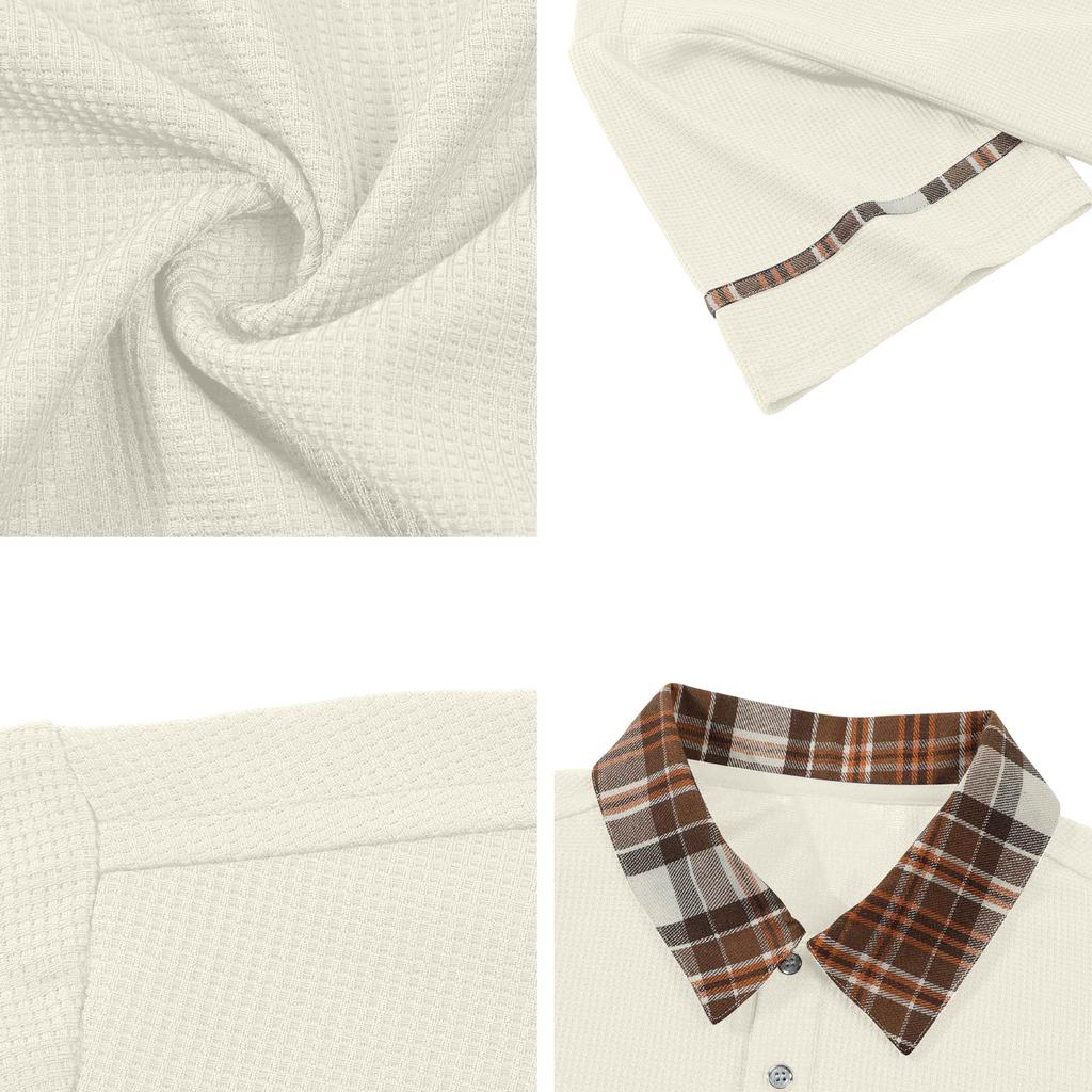 Heren Poloshirt met Korte Mouwen en Contrasterende Geruite Kraag en Knopenlijst Gestreept Design Casual Zomer Lichtgewicht Top