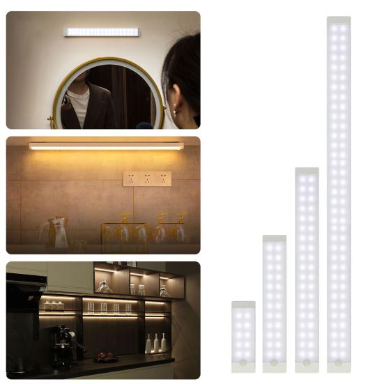 Luce LED per armadio senza fili, luce soffusa, senza sfarfallio, ampio angolo di rilevamento, luce con sensore di movimento ricaricabile, lampada da comodino