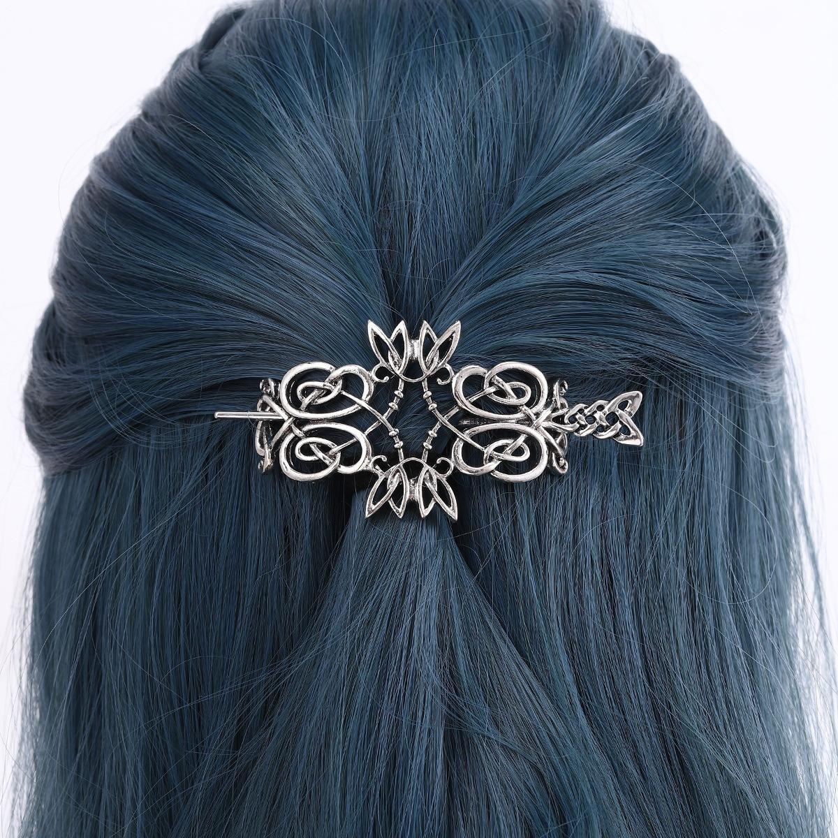 

1pc Retro Metal Flower Leaf Wrapped Hairpin Niche Celtic Pattern Hairpin Medieval Style Retro Party Personalized Headwear