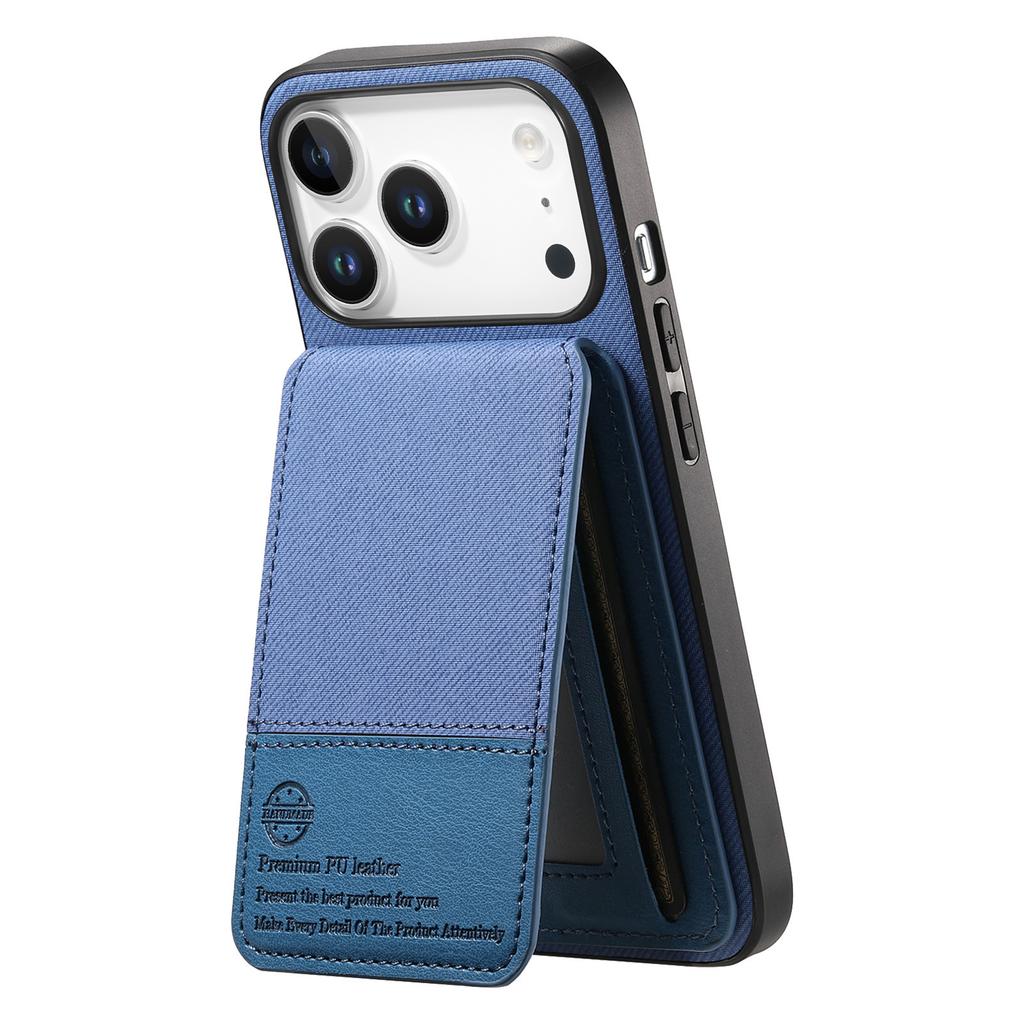 For iPhone 17 Pro Case Cloth Texture Leather+PC+TPU RFID Blocking Phone Cover with Card Holder