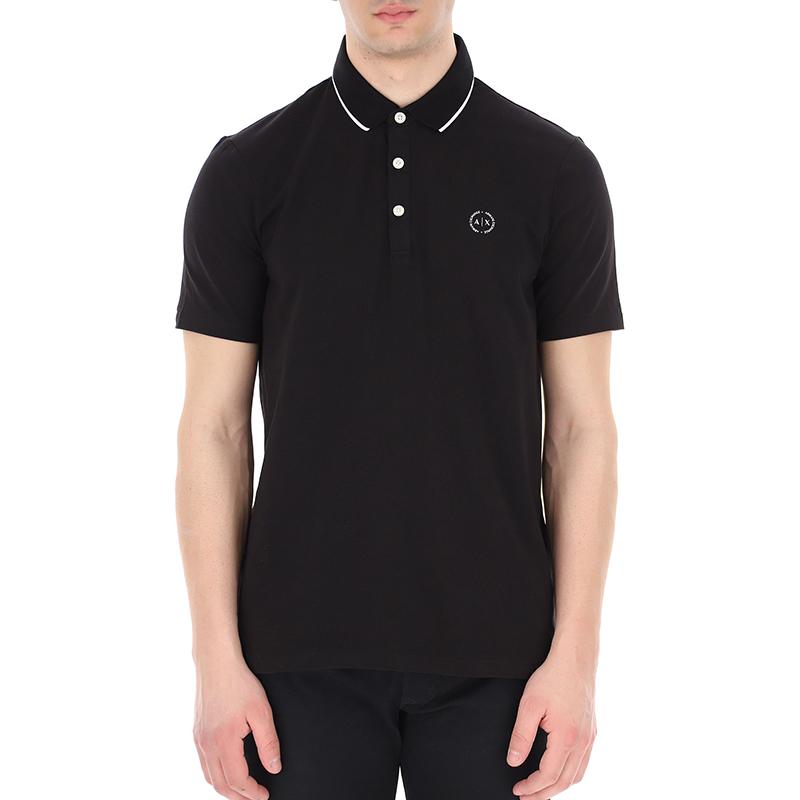 Armani Exchange SS22 Logo Print Solid Cotton Short Sleeve Polo Shirt Men Polo Shirts Black 8NZF70-Z8M9Z-1200