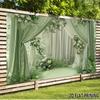 2D Soft Green & White Drape Backdrop with Flowers Photo Background