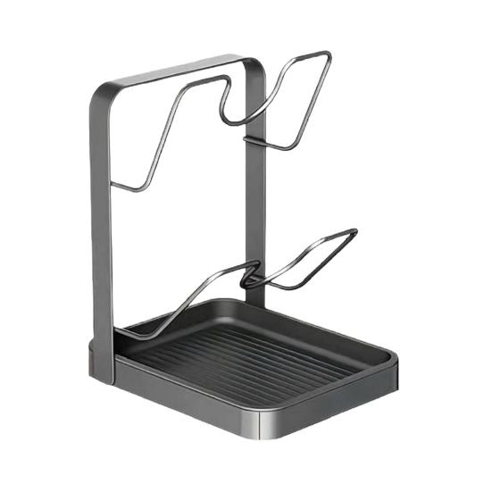 Pot Lid Holder with Drain Carbon Steel Utensils Pan U-Shaped Groove Design Kitchen Organizer Drip Tray