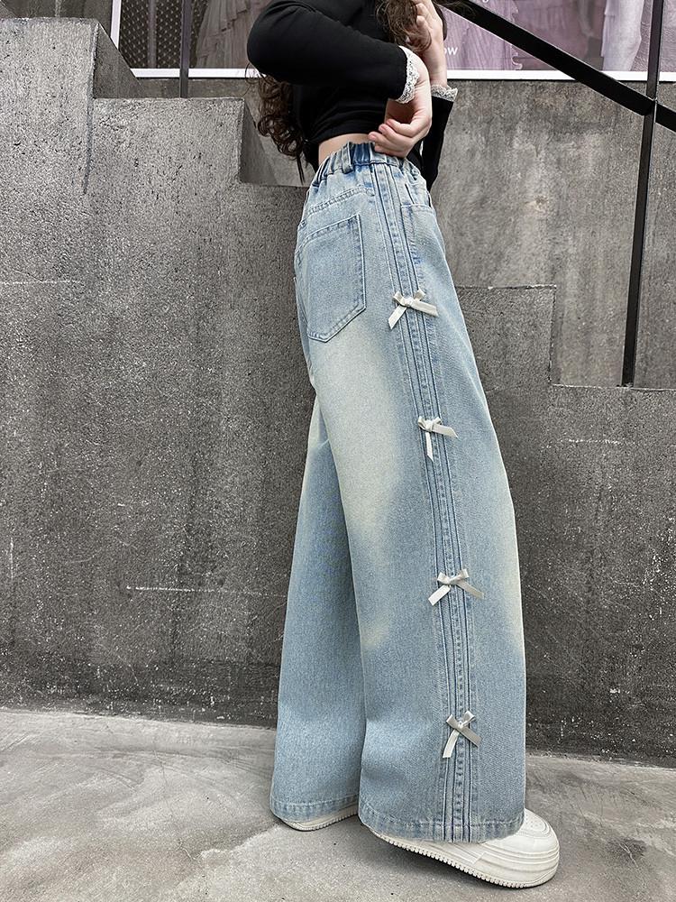 Samt-Jeans mit weitem Bein für Mädchen für Frühling & Herbst - Lässiger Stil für ältere Kinder