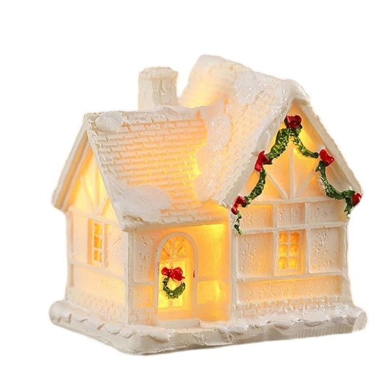 Miniature Glowing Christmas Cottages Houses Handcrafted Resin Decoration Ideal For Desktop Ornament