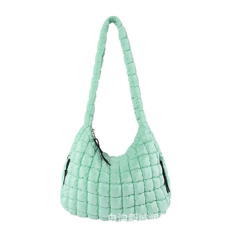 Checked Cloud Bag Fashionable Single Shoulder Portable Dumpling Bag Large Capacity Down Cotton Underarm Women's Bag