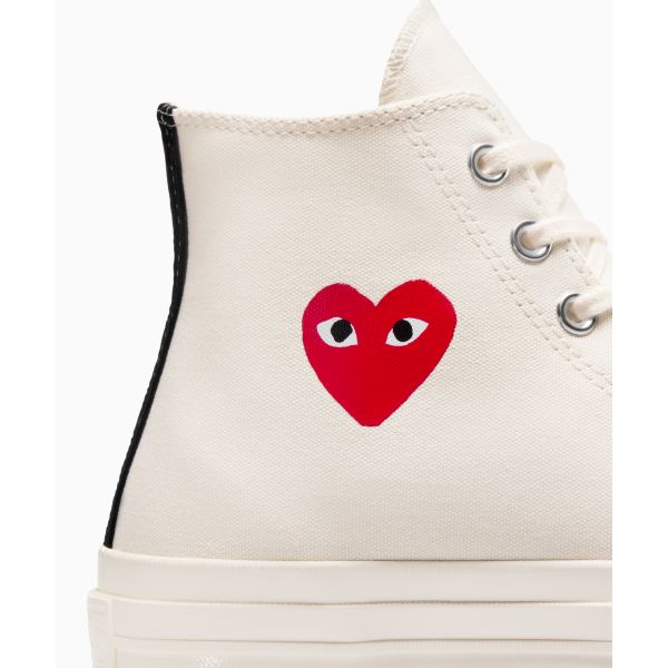 Comme des Garçons PLAY x Converse Chuck 70 High Single Heart - Milk Unisex Sneaker Creme Rot Schwarz A08800C