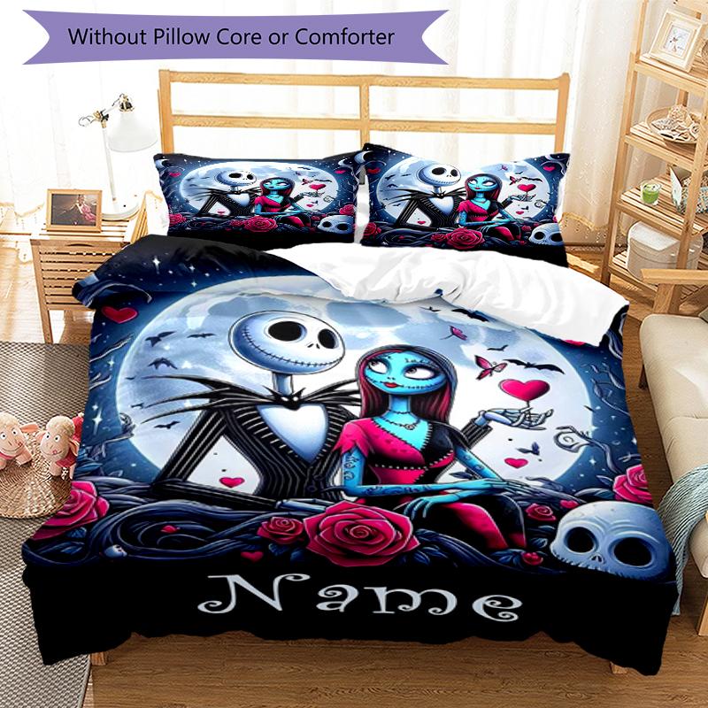 3-teiliges personalisiertes Bettwäscheset The Nightmare Before Christmas Bettbezug mit Verschluss Enthält 1 Bettbezug & 2 Kissenbezüge, Weich und bequem für alle S
