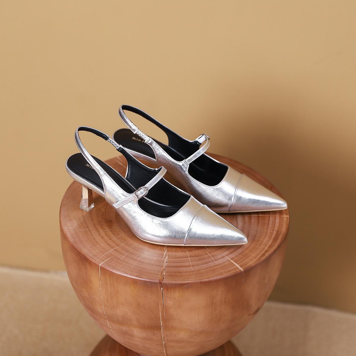 

699-112 Fashion pointed head color matching light mouth high heels women s new French fairy style empty silver stiletto shoes 35
