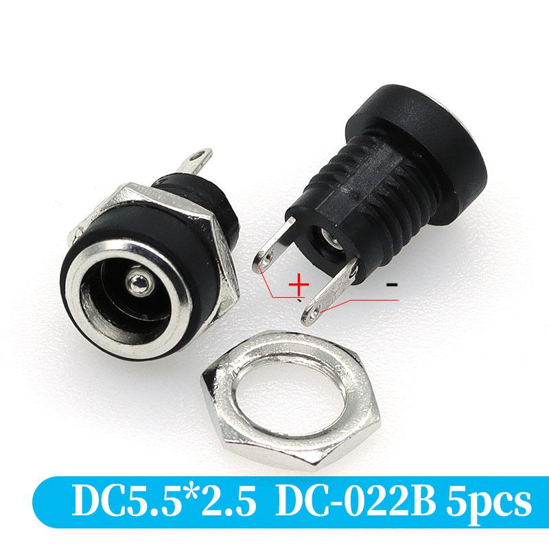 5PCS DC Power Connector pin 2.5x5.5mm Female Plug Jack + Male Plug Jack Socket Adapter PCB Mount DIY Adapter Connector 5.5x2.5