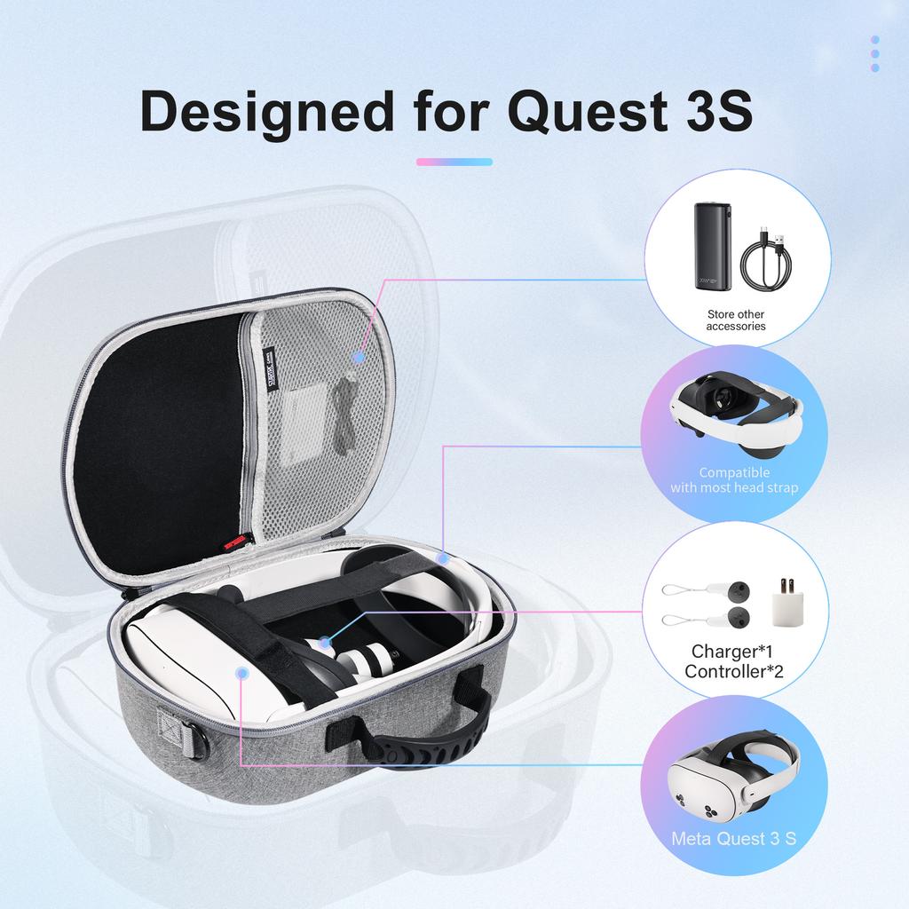 Case Compatible with Meta Quest 3/3S Standard/Elite Strap, Hard Carrying Case for Quest3 VR Gaming Headset with Elite Strap