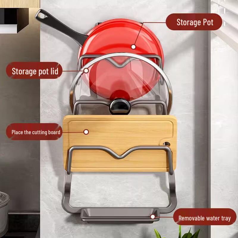 LIJIA KITCHENWARE No-Drill Wall-Mounted Pot Lid Holder