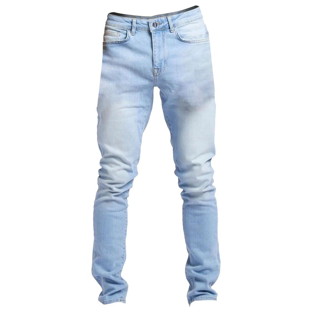 Men's Skinny Stretch Jeans Light Blue Fit Jean Men Slim Fit Button Straight Denim Trousers