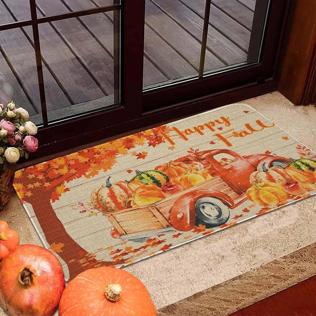 Hello Fall Maple Leaf Entrance Doormat Decor Carpet  Living Room Autumn Harvest Bathroom Non-slip Floormat Thanksgiving Decor