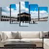 5 Pieces Poster Printed Modular Picture Canvas Painting Islamic Religious Hajj Round Wall Art For Musilm Living Room Home Decor
