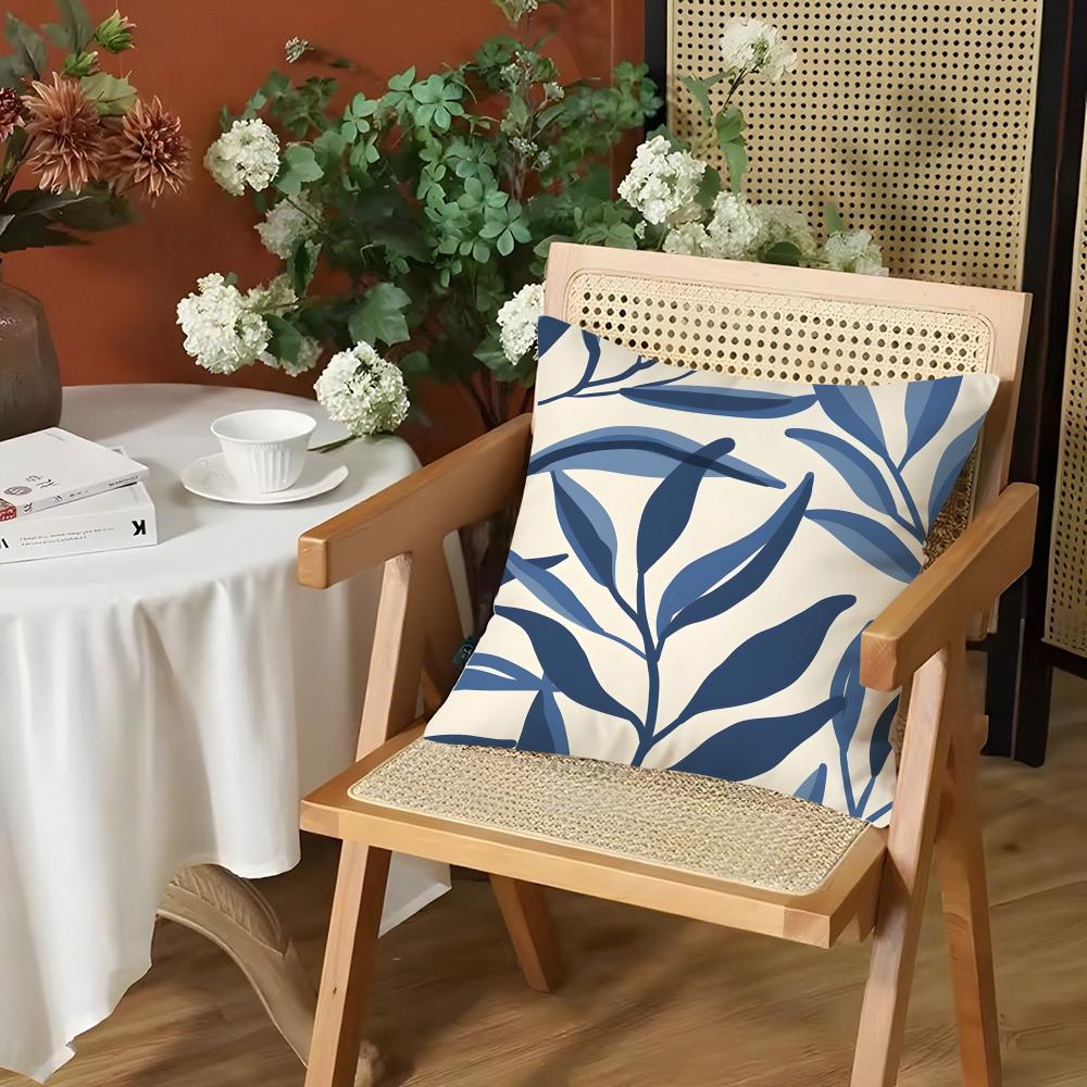 Elegant Blue Floral Cushion Cover Silky Short Plush Invisible Zipper Dustproof Sofa Pillow Case for Home Decor