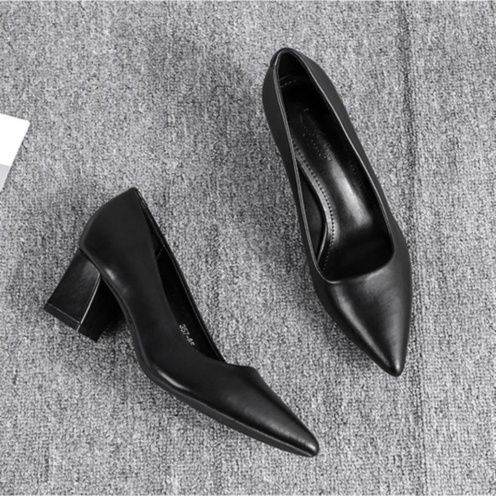 Black High Heels Women's Spring Soft-soled Professional High Heel Pumps New Thick-heeled Commuter Work Leather Shoes Women