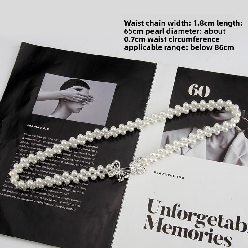 Meier Pearl waist chain - women s double butterfly buckle elastic slim belt