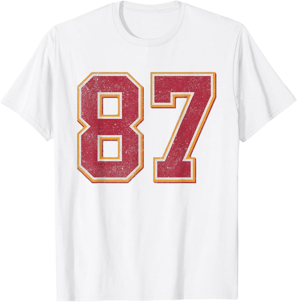 Vintage Number 87 Retro Sports Athletic Red Yellow T-shirt